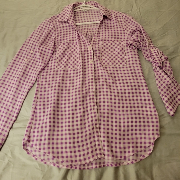 Purple gingham button down shirt Express Size small - Picture 1 of 6